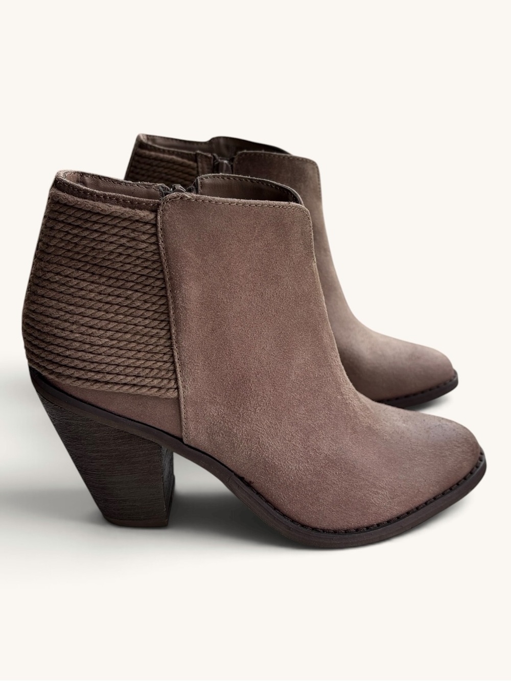 Carlos by Carlos Santana Taupe Suede Ankle Booties with Textured Back